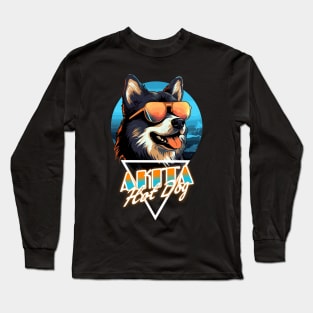 Retro Wave Akita Hot Dog Shirt Long Sleeve T-Shirt